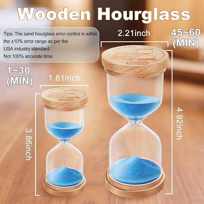 1 Minute Sand Timer, Wooden Sand Clock for Kids, Wood Hourglass, Small Sandglass 1 Min for Classroom,Game,Decorative,Toothbrush (Blue)