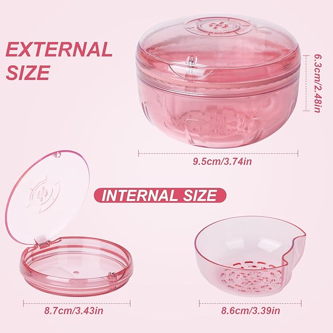 Retainer Cleaner Case,Double Layer No-Leak Denture Cup for Soaking Dentures, Denture Bath for Aligner,Retainers,Mouth Guard,Night Guard (Pink)