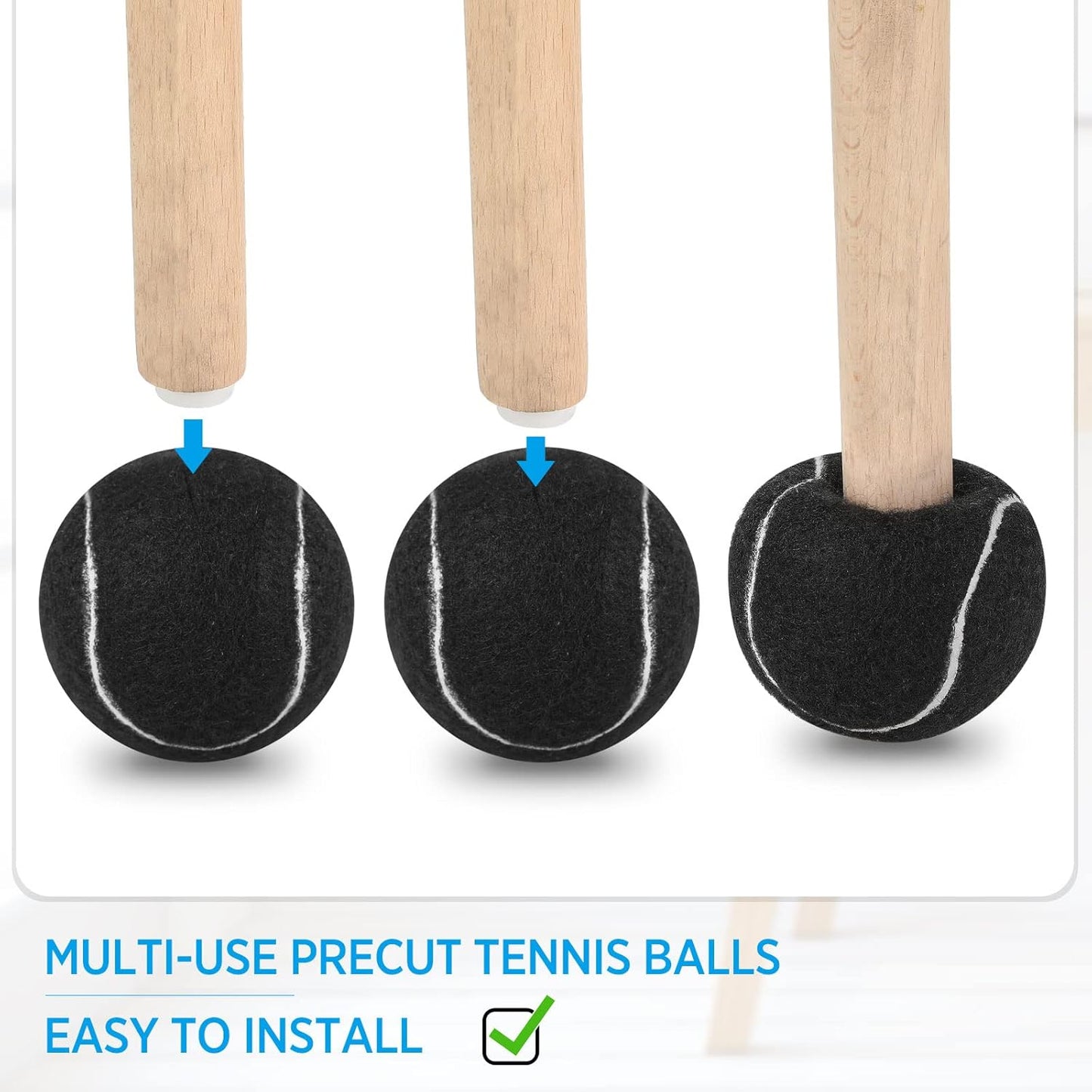 24 Pcs Precut Tennis Balls for Furniture Legs and Floor Protection Chairs Desks Furniture Tennis Balls for Chairs Feet Long Lasting Foot Covers(Black)