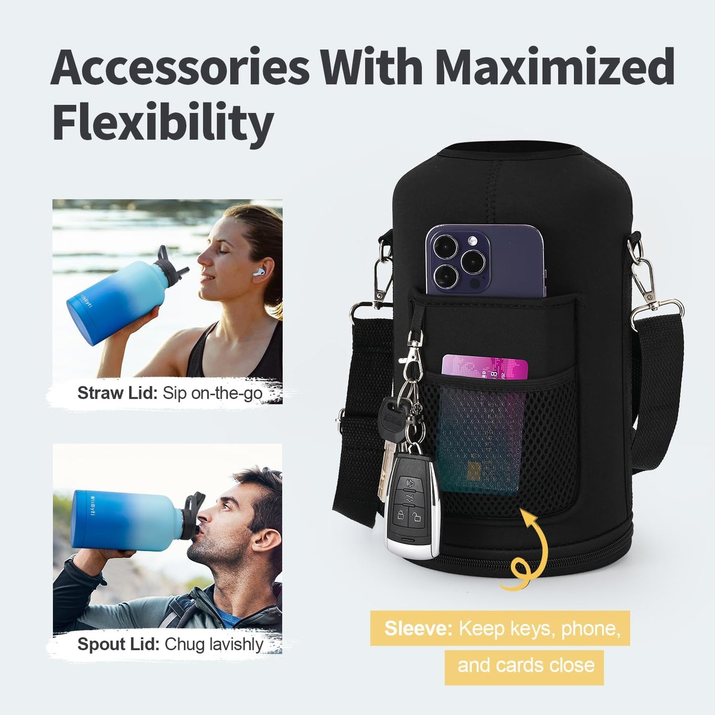 64 oz Insulated Water Bottle with Straw (Cold for 48 Hrs), Half Gallon Stainless Steel Triple Wall Vacuum Sports Water Jug, Leakproof Hydro Cup Flask with Straw Spout Lids & DIY Stickers