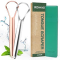 RONAVO Tongue Scraper for Adults, Two Colors Designed for Couples, Cure Bad Breath, Tongue Cleaners Stainless Steel, Metal Tongue Scrapers for Oral Care & Hygiene (2 Pack)