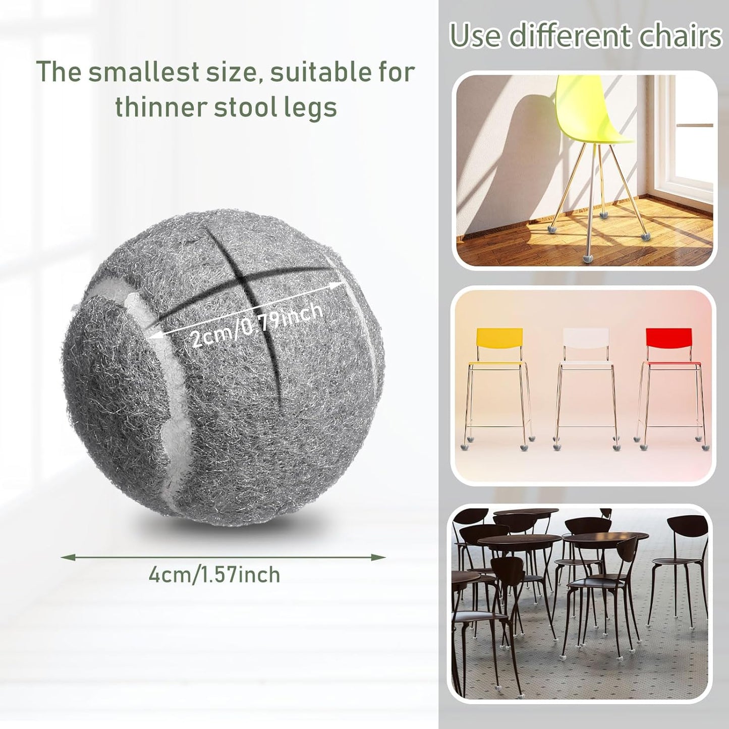 Macarrie 16 Pieces Precut Tennis Balls for Chairs Tennis Ball Chairs Foot Covers for Furniture Leg for Classroom Floor Protection Chair Desk Legs Coverings (Gray,4 cm)