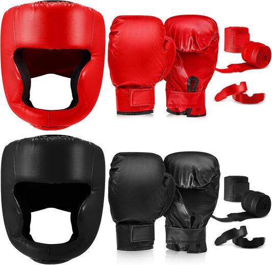 Kanayu 14 Pcs Boxing Set Including 2 Pair of 16 oz Boxing Gloves Headgear Helmet and Hand Wraps Mouth Guards Gifts for Adults Youth Beginners Training Equipment