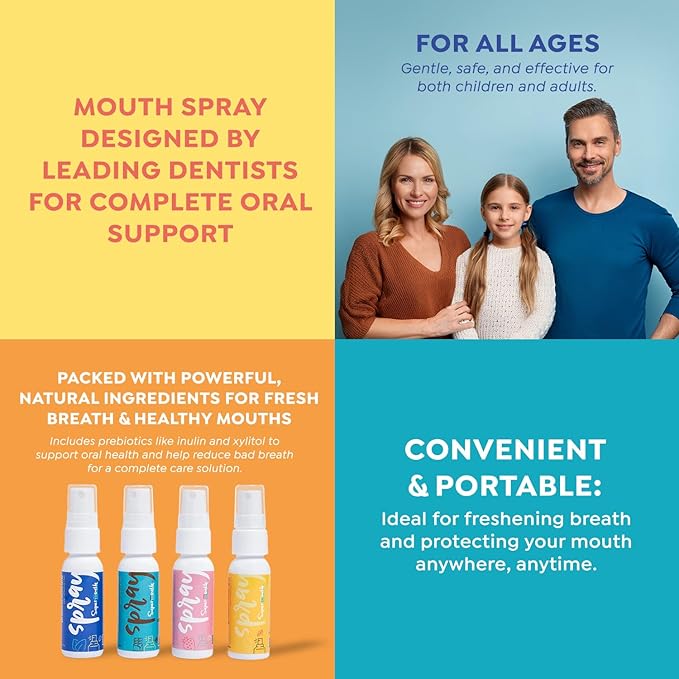 SuperMouth Fluoride-Free Mouth Spray – Alkaline, Sugar-Free Formula with Prebiotics & Xylitol – Gentle for Kids, Adults & Pregnant Women – Freshens Breath, 4 Refreshing Flavors