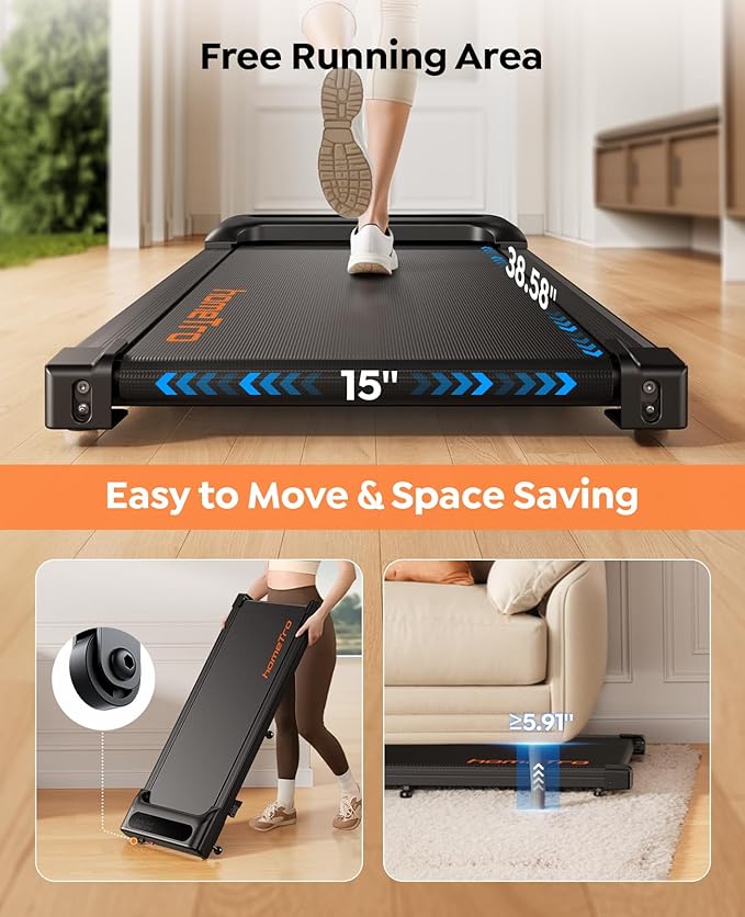 3.0HP Walking Pad with 9% Incline, 0.6-5 MPH, Compact & Portable Under Desk Treadmill for Home/Office, Maximum 265lbs Capacity, Remote, APP Control, for Jogging/Running, Assemble Free