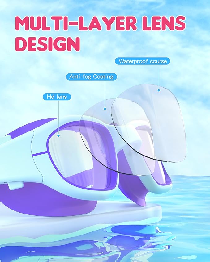 Kids Swim Goggles,Swimming Goggles for Kids 6-14, Anti-Fog UV Protection Pool Glasses for Boys Girls
