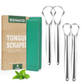 RONAVO Tongue Scraper Cleaner for Adults and Kids with Handy Travel Case, Professional Heavy Duty Scraper, Healthy Oral Care, Fights Bad Breath Odor, Easy to Use, 2 Sizes (4 Pack)