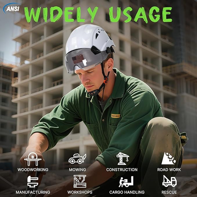 AOLAMEGS Construction Safety Hard Hat - ANSI Z89.1 Type Ι OSHA Approved Safety Helmets with Chin Straps Lightweight Reflective Vented ABS Hard Hats For Men Women Industrial Workwear 6-point Suspension