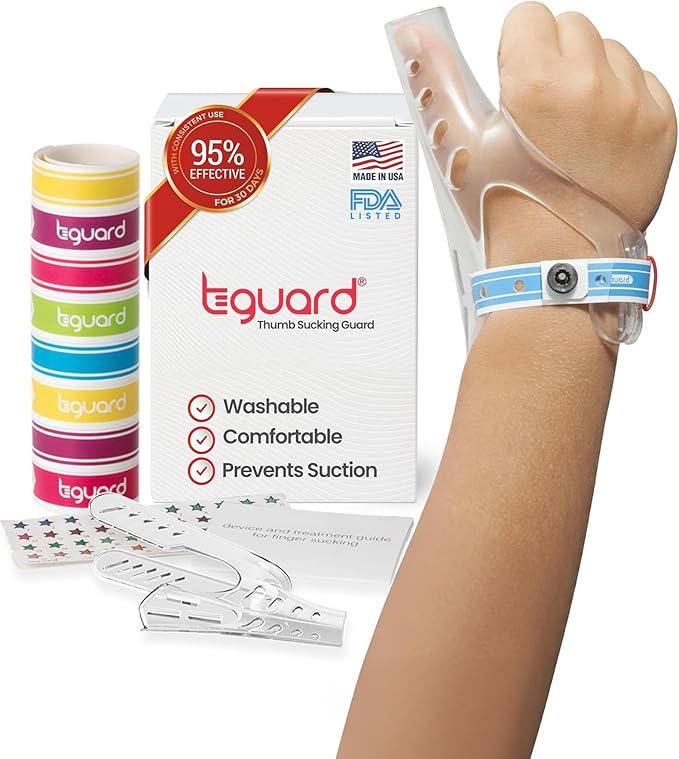 AeroThumb Thumb Sucking Prevention Kit – Thumb Sucking Guard with InstaLock System - Deterrent & Treatment For Bad Dental Habits | Ages 5 & 6 | Between 40-70 lbs – Medium | Made in the USA