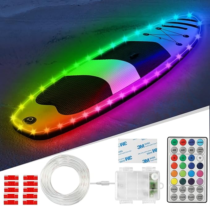 Kayak Paddle Board Lights Kit, IP68 Waterproof Dream Color SUP Glow Lights with Remote, Battery Powered Boat Light for Night Kayaking SUP Canoes, Marine Pontoon Boat Light (24FT)