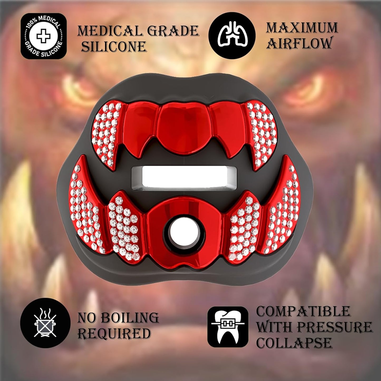 LeCool Football Mouth Guard with Connected Strap- 3D Beast Chrome Adult and Youth Mouth Guard-Mouth Piece for Sports for Maximum Air Flow and Teeth Protection