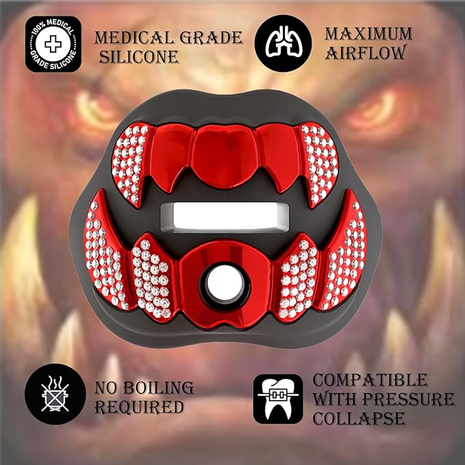 LeCool Football Mouth Guard with Connected Strap- 3D Beast Chrome Adult and Youth Mouth Guard-Mouth Piece for Sports for Maximum Air Flow and Teeth Protection