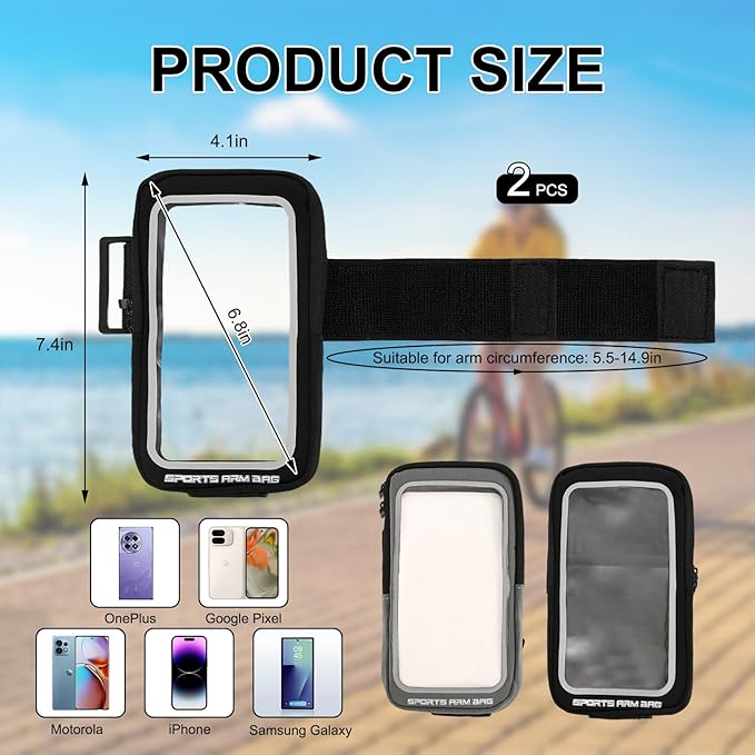 2 Pcs Phone Holder for Running Exercise Phones Armband Waterproof and Breathable Coin Purse Adjustable with Touch Screen Function Outdoor Cycling Use Suitable Sizes Under 6.8 Inches