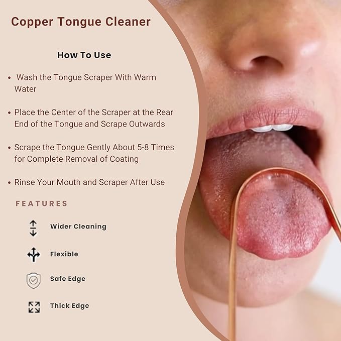 Copper Tongue Scrapers Set (2 Pack) – Solid, Unplated 100% Pure Copper for Adults and Kids| Ergonomic U-shape, Low-gag Design| Reusable Tongue Cleaner| Daily Oral and Hygiene Tool