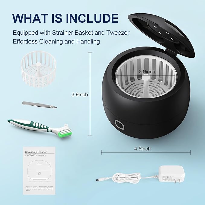 Upgraded Ultrasonic Retainer Cleaner, 45kHz Retainer Cleaner Machine for Denture Cleaner, Retainer Cleaner, Mouth Guard Cleaner, Night Guard Cleaner, Denture Cleaner with 200ML Dental Cleaning Pod