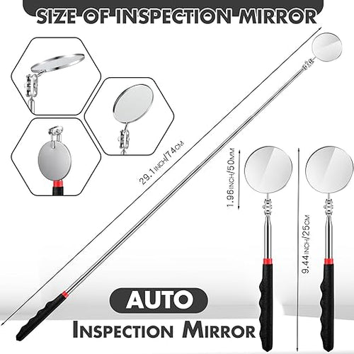 1 Pcs Telescoping Inspection Mirror Mechanics Automotive Tool with Long Handle Extendable Mirror on a Stick for Technicians Mechanics Contractors Checking Observation(Black,50mm Round)