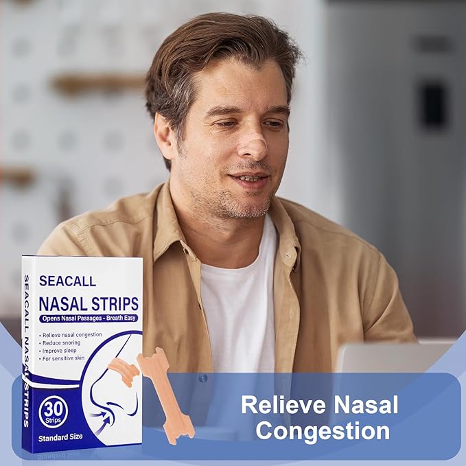 30Ct Nasal Strips for Breathing - Sleep Nose Strips for Snoring, Instant Reduces Nasal Congestion for Better Sleep, Drug Free, Anti Snoring Nose Tape for Men & Women