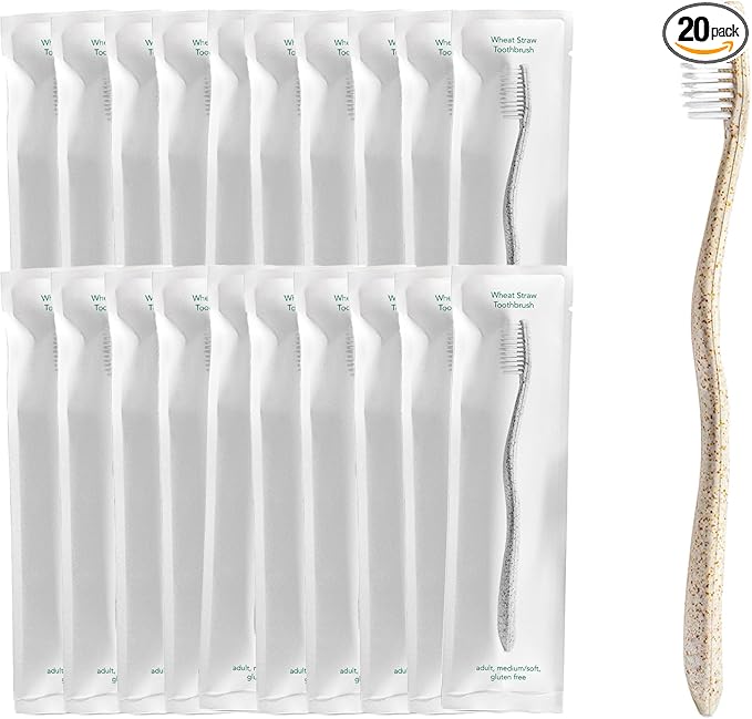Terra & Co. Gentle Green Toothbrushes – 20-Pack of Plastic-Free Toothbrushes with Soft Bristles for Sensitive Teeth & Gums – Individually Sealed – BPA-Free, Plant-Based, Eco-Friendly & Travel-Ready