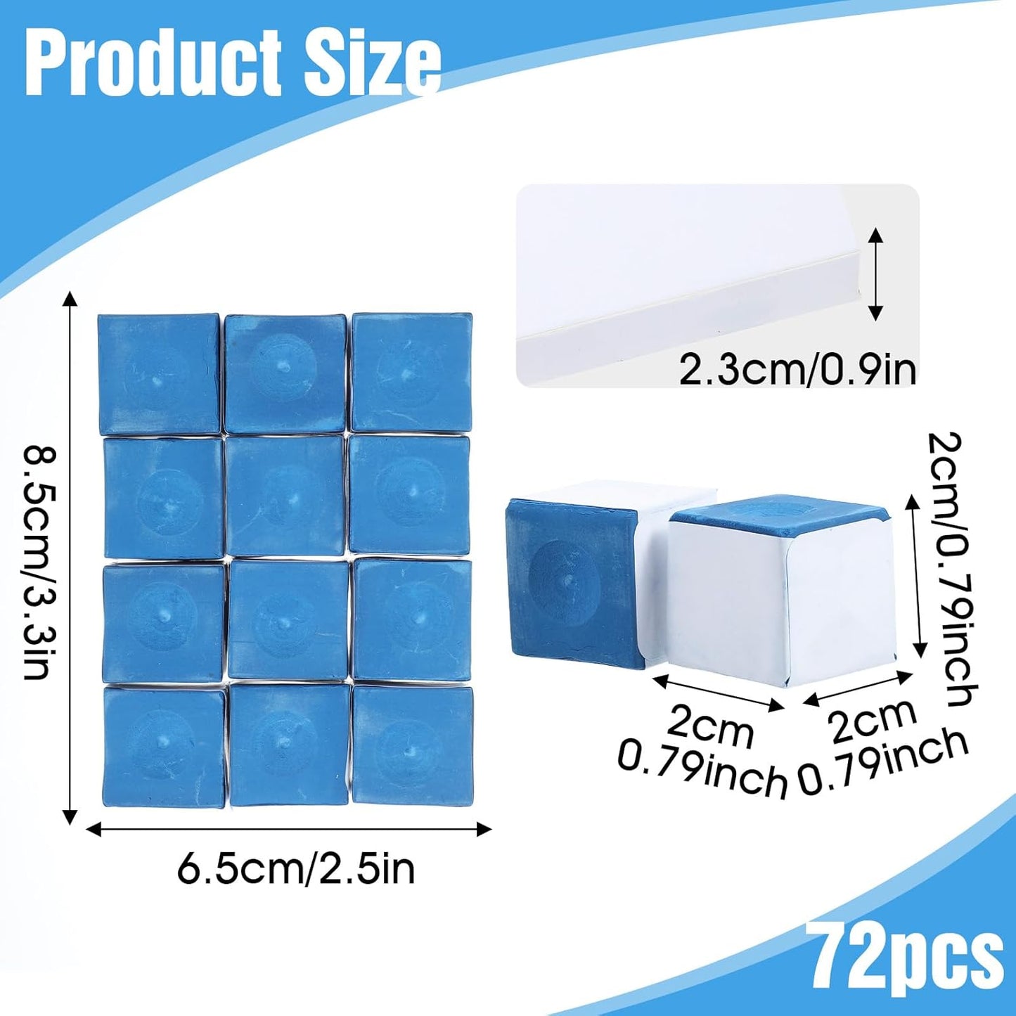 72 Pcs Pool Chalk Set, Blue Pool Cue Chalk for Billiard Pool Table Accessories, Ideal for Home, Bar, and Tournament Use