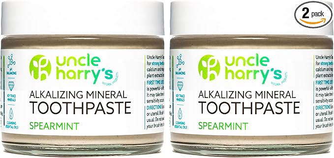 Uncle Harry's Spearmint Remineralizing Toothpaste | Natural Whitening Tooth Paste Freshens Breath & Promotes Enamel | Vegan Fluoride Free Toothpaste (2 Pack)