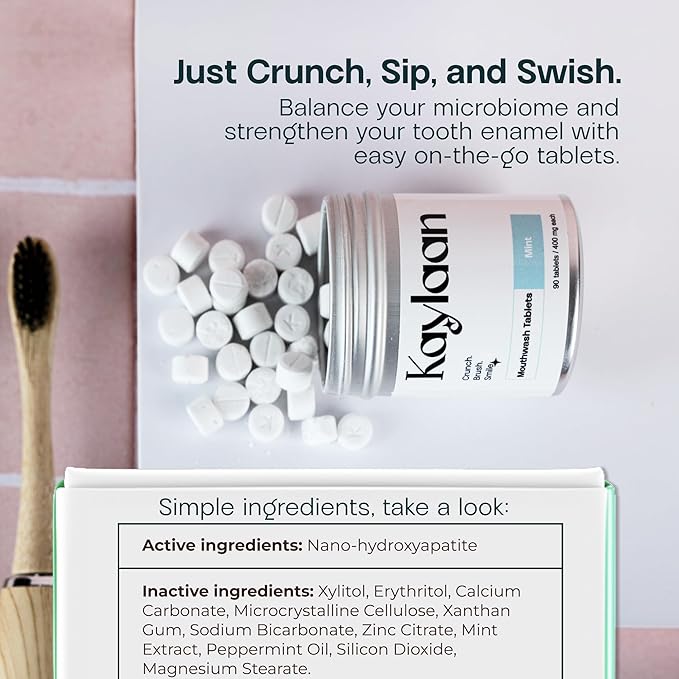 Mouthwash Tablets - Mint | Fluoride-Free, Alcohol-Free, Fresh Breath & Oral Care with Plastic-Free, Travel-Friendly, TSA Approved Packaging | 90 Count, Made in USA