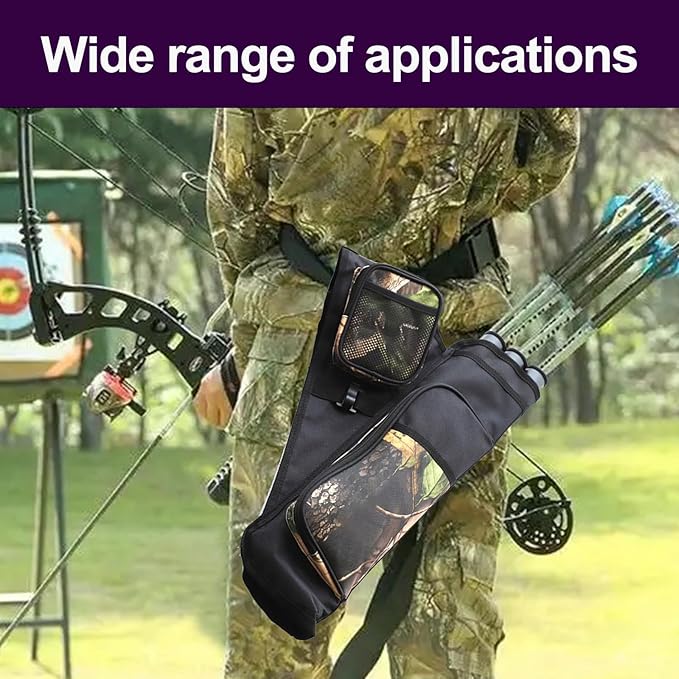 3-Tubes Hip Quiver Waist Hanged Archery Arrow Carry Bag with Pockets Adjustable Belt for Hunting, Target Practice, and Outdoor Shooting, Fits Both Youth and Adults