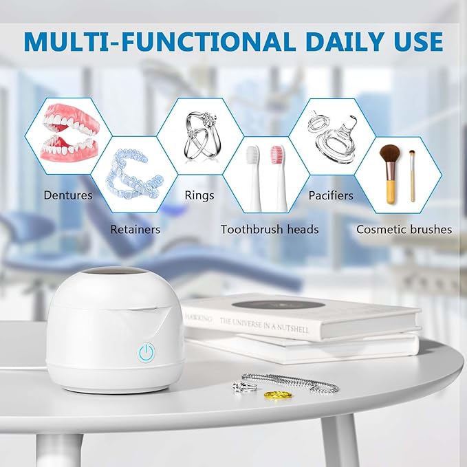 Ultrasonic Retainer Cleaner Machine 45kHz 200ml Portable Ultra Sonic Retainer Cleaner for Dental Retainer Mouth Guards Aligner Night Guard Braces Toothbrush Jewelry