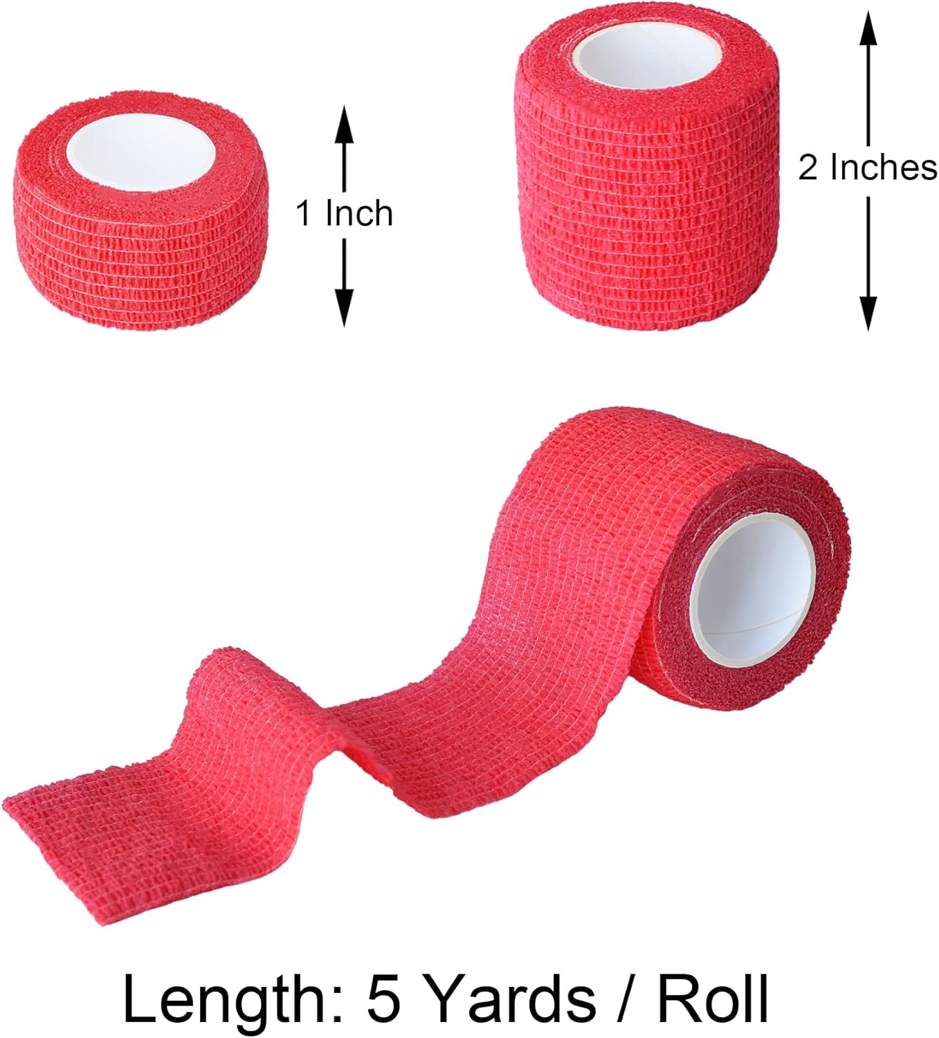 10 Pack Self Adherent Bandage Wrap Elastic Cohesive Bandage Self Adhesive Tape Vet Wrap Tape 2 Size (8Pack 2'' and 2Pack 1''), Red