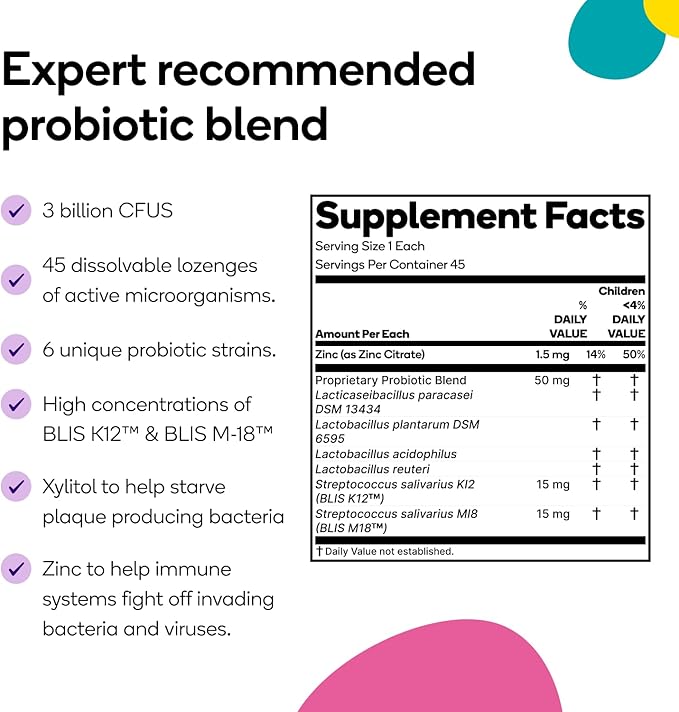 Burst Kids Probiotics (Strawberry Vanilla) | 45 Chewable Lozenges for Kids 3+ | Dental Probiotics to Support Oral, Ear, Throat & Respiratory Health | 3 Billion CFUs | Safe Ingredients | Made in USA