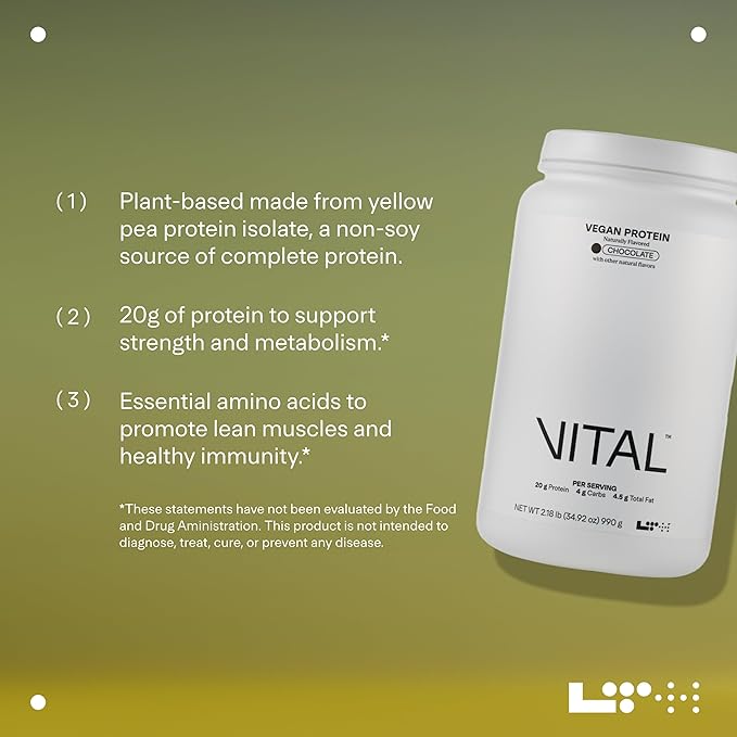 LTH VITAL Vegan Protein - Trusted by Life Time fitness Members - Plant-Based Protein Powder - Made from Pea Protein - Supports a Healthy Immune System - Gluten Free & Soy Free - Chocolate, 30 Servings