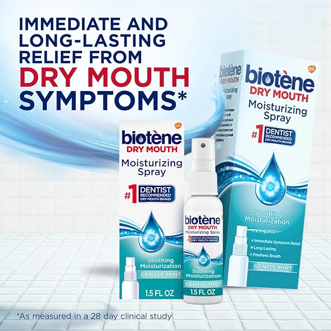 1 Pack of Biotene Moisturizing Dry Mouth Spray, Moisturizing Spray for Dry Mouth and Bad Breath, Gentle Mint - 1.5 fl oz + Vitamin and Mineral Exclusive Guide