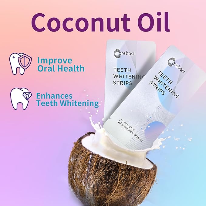 Coconut Whitening Strips,Enamel Safe Non-Slip Whitening Strips for Sensitive Teeth,18 Treatments Teeth Whitening Kit