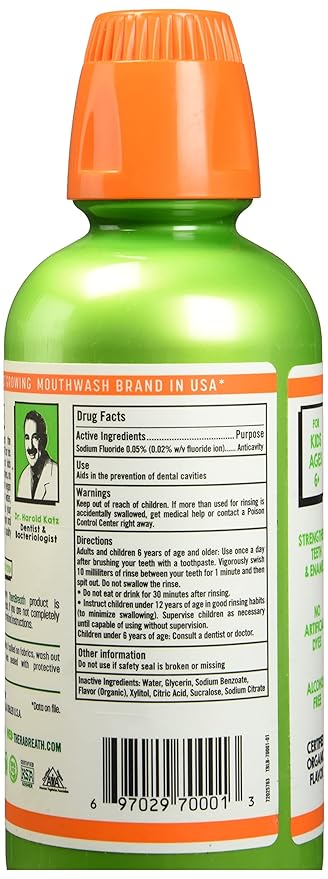 TheraBreath Kids Organic Wacky Watermelon Mouthwash with Fluoride, Anticavity, Dentist Formulated, 16 Fl Oz (Pack of 2)