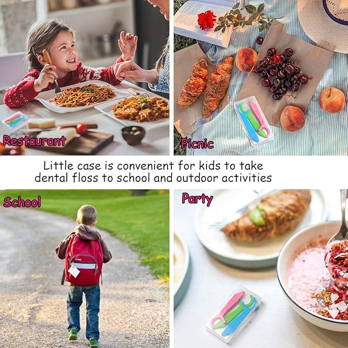 Dental Floss Picks, FAMILIFE Kids flossers Toddler Threaders Children Unwaxed Unflavored Fluoride Free Dental Floss Child Kid Flossing Sticks with Travel Cases 200 Picks