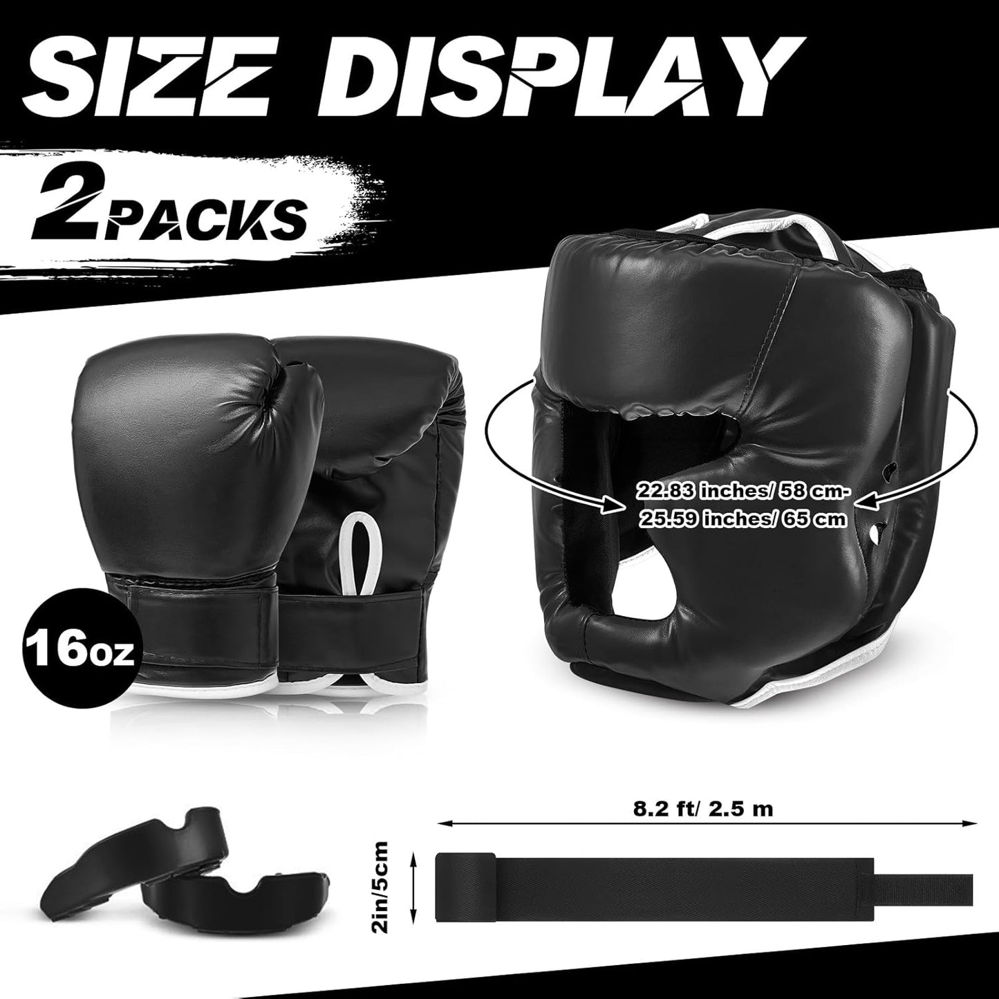 Kanayu 14 Pcs Boxing Set Including 2 Pair of 16 oz Boxing Gloves Headgear Helmet and Hand Wraps Mouth Guards Gifts for Adults Youth Beginners Training Equipment