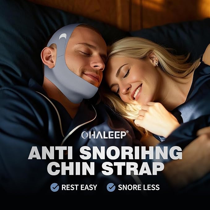 OHELEEP Anti Snore Chin Strap for CPAP Users, Snore Stopper Adjustable, Chin Strap for Sleeping Comfortable Stop Snoring Solution, Anti Snoring Devices Breathable and Reusable, Gray, M