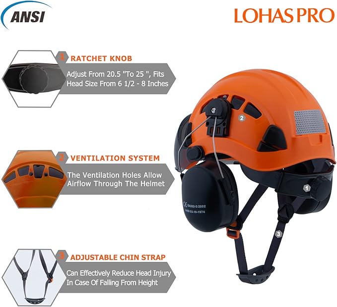 LOHASPRO Arborist Forestry Helmet Safety Hard Hat with Visor and Ear Muffs for Tree Service Logging Cutting Wood Chainsaw Helmet Garden Work Mowing(P91 Orange+Smoked Visor+Earmuff)