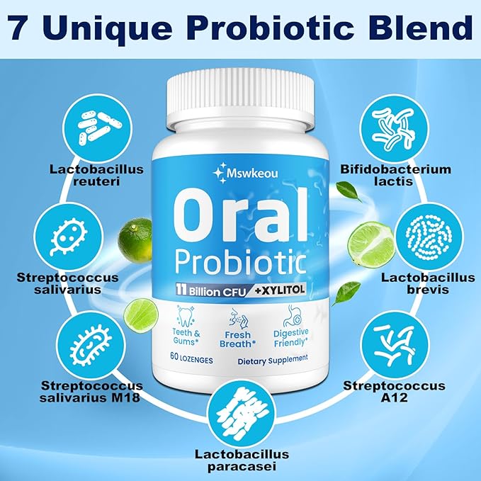 Oral Probiotics for Mouth Bad Breath for Adults 11 Billion CFU, Best Breath Oral Dental Probiotics for Teeth & Gums, Fresh Breath, Halitosis & Gut Health, 10 Packs