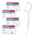 FAMILIFE Dental Floss Picks, Double Line Flossers 200 Count, Unwaxed Flossing Thinner and Tougher Unflavored Threader Flosser with 4 Travel Cases