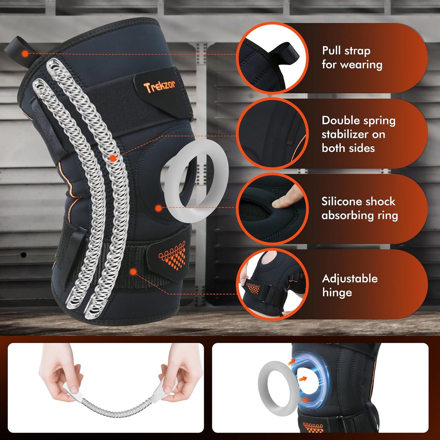 Adjustable Knee Brace for Women and Men, Patella Stabilizer Knee Brace, Knee Support with Side Stabilizers for Knee Pain Relief, Meniscus Tear, and Arthritis Pain (Black, Large)