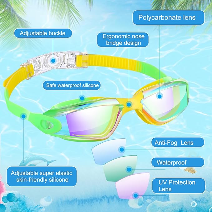 Konohan 10 Pack Swim Goggles Bulk for Kids adult Pool Goggles Anti Fog Silicone No Leak Swimming Glasses for Men Women Youth