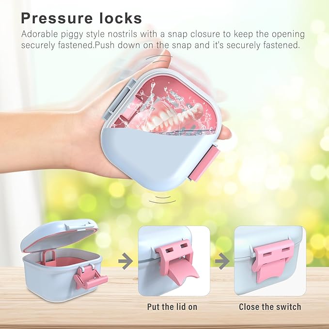 BVN Leak-Proof Denture case, Denture Cup for Soaking dentures, Retainer Cleaning case Pink and White Denture case