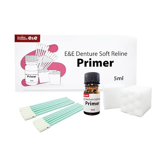 E&E Denture Soft Reline Silicone Primer – Strong Bond for Acrylic Dentures | Easy-to-Use, Long-Lasting Denture Reliner Adhesion | Professional-Grade Denture Care