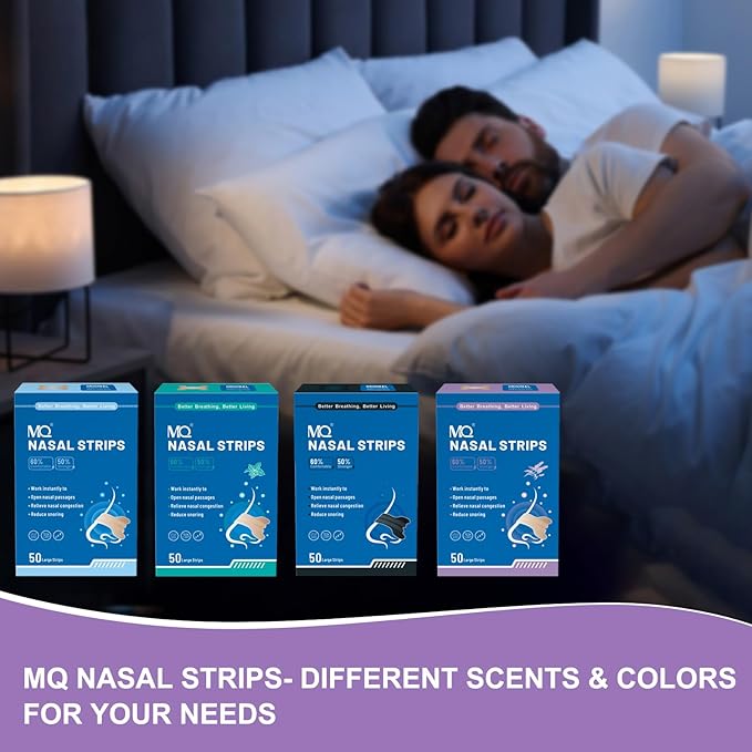 MQ 100ct Nasal Strips for Snoring Lavender Scent Nose Strips for Breathing Extra Strength Snore Strips to Open Nasal Passages, Relieve Nasal Congestion