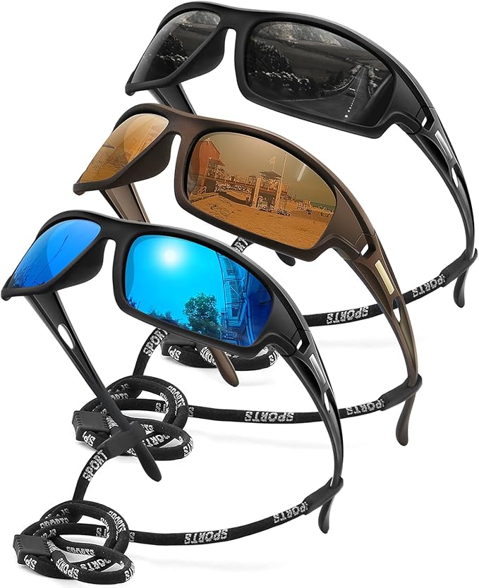 3PACK Polarized Sports Sunglasses for Men Driving Golf Fishing Running Sun Glasses UV400 Protection