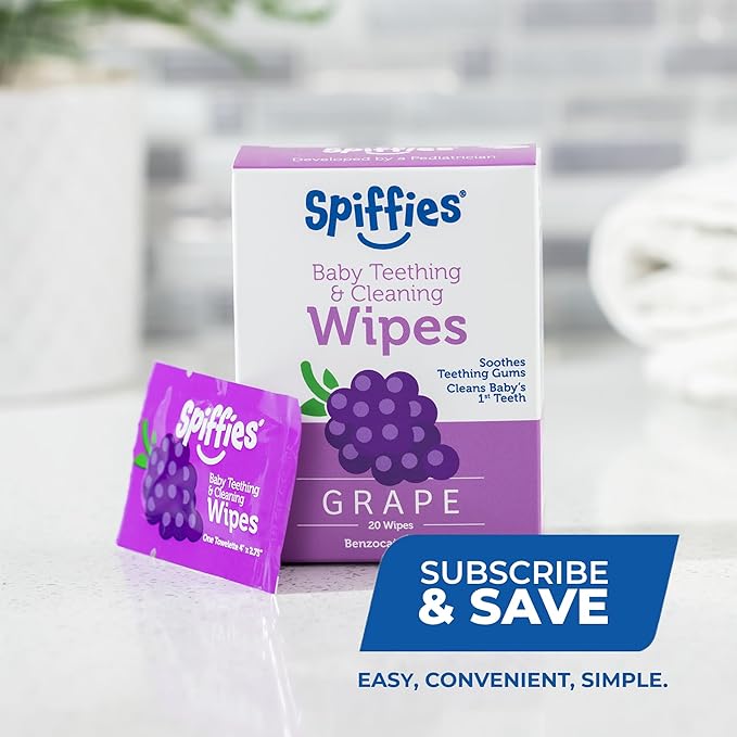 Baby Teeth Wipes - Grape Flavor, Xylitol-Enriched Baby Gum Cleaner & Dental Wipes for Teething Relief and Teeth Cleaning - Safe for Infants & Toddlers, 20 Count (Pack of 6)
