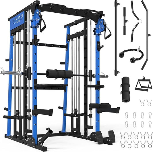 Smith Machine,2200 LBS Squat Rack for Home Gym with Dual Pulley System,Multifunctional Power Rack Cage for Strength Training with More Attachments