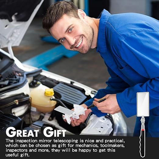 1 Pcs Telescoping Inspection Mirror Mechanics Automotive Tool with Long Handle Extendable Mirror on a Stick for Technicians Mechanics Contractors Checking Observation(Black,Square)