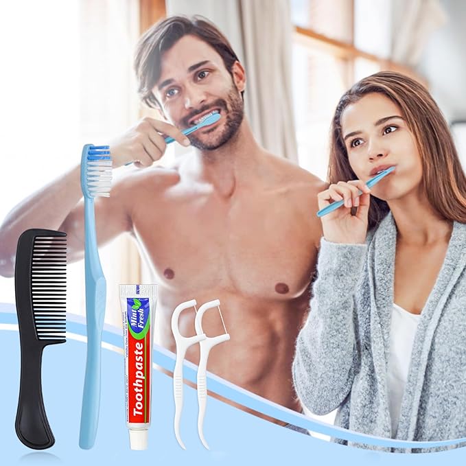 100 Sets Disposable Toothbrushes with Toothpaste Floss Comb Individually Wrapped, Disposable Toothbrush Bulk, 10g Toothpaste,Dental Floss,6in Comb Bulk Toothbrush Kit for Homeless,Airbnb,Hotel