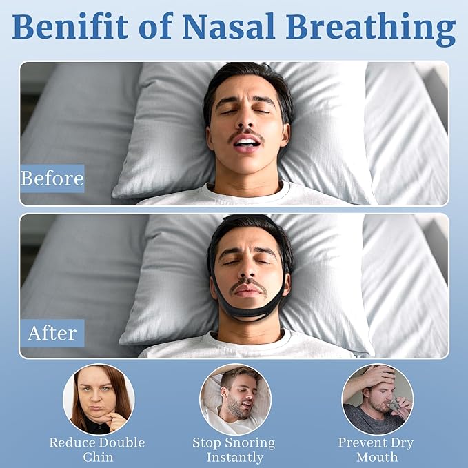 Snoring Chin Strap for Users, 2 Pack Adjustable Jaw Support Chin Strap to Keep Mouth Closed, Soft Snoring for Men Women, Lightweight Reusable, Snoring Dry Mouth, Comfort Fit Nighttime Sleeping Aid